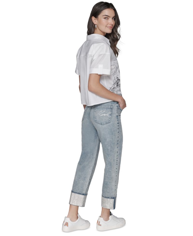 Petite Crystal-Cuff Cropped Jeans