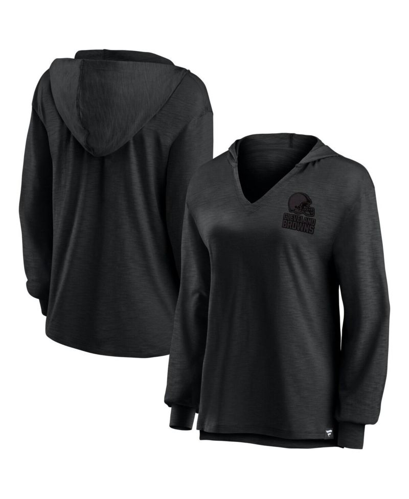 Women's Cleveland Browns Blackout Slub Hoodie V-Neck Long Sleeve T-Shirt
