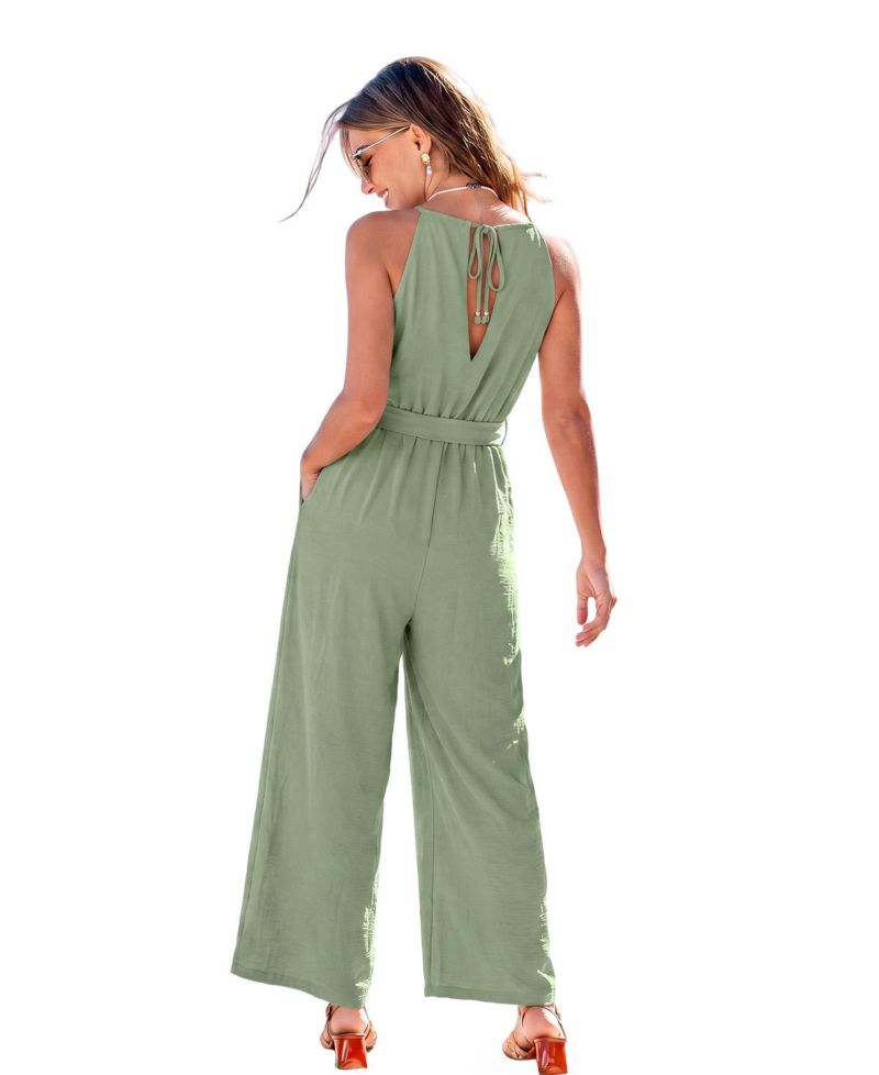 Women's Halter Keyhole Wide-Leg Jumpsuit