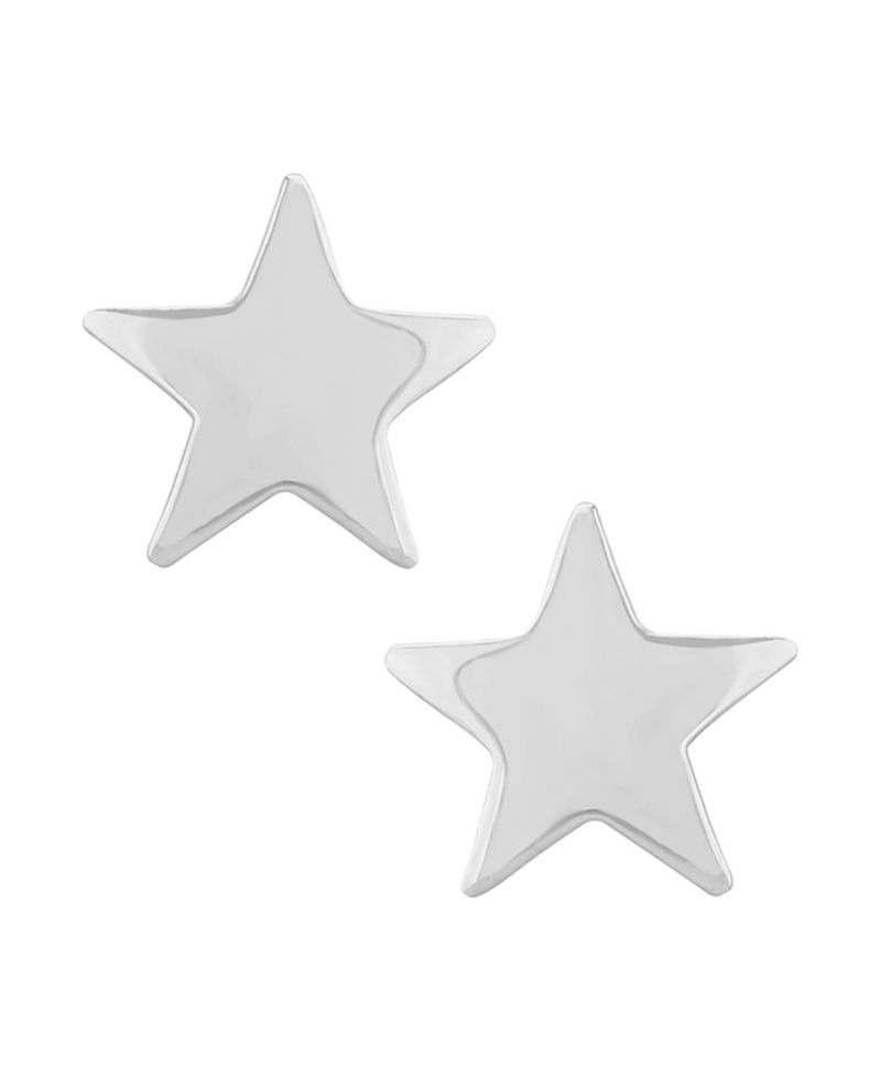 Flat Star Stud Earrings Set in 14k White Or Yellow Gold