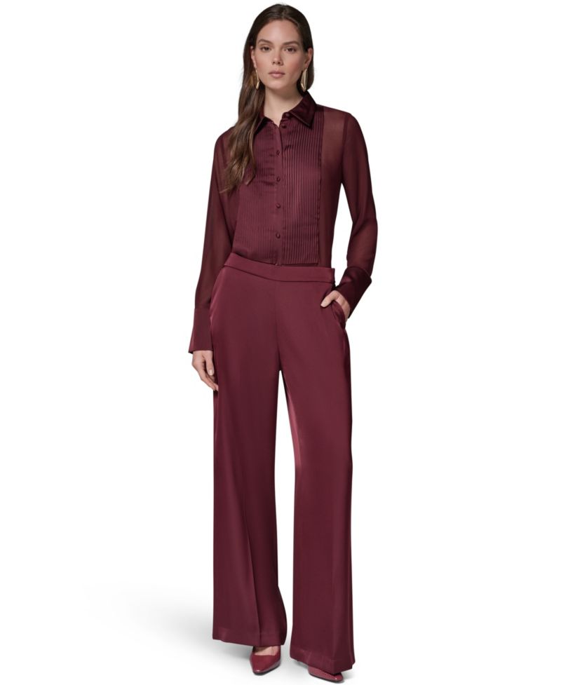 Women's Wide-Leg Satin Side-Zip Pants