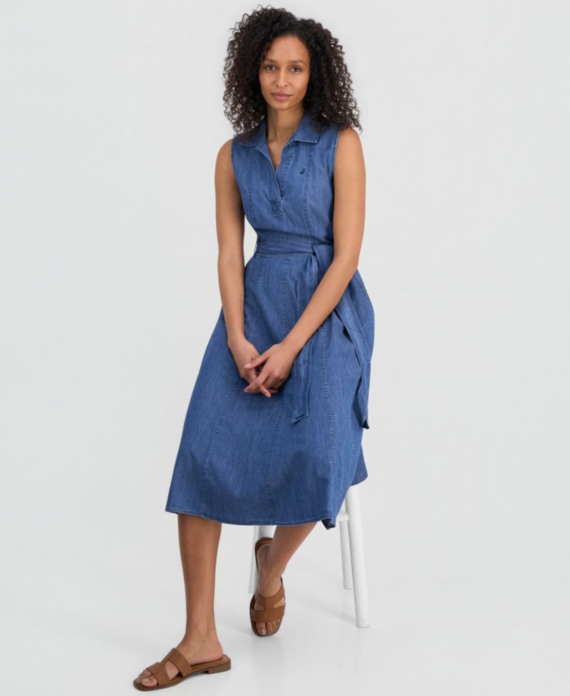 Women's Chambray Sleeveless A-Line Dress