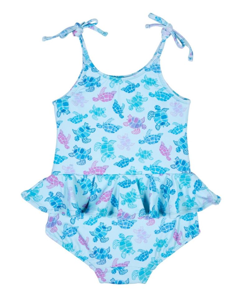 Little Girls Turtle Print Skirted Swimsuit