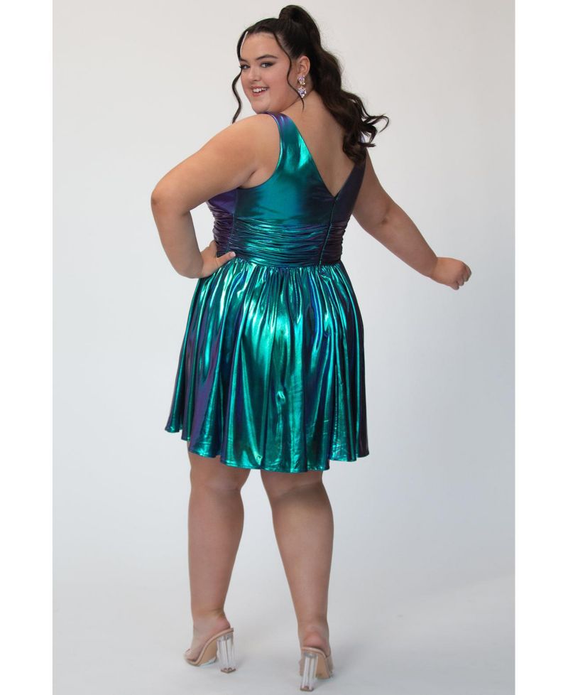 Plus Size Blue & Green Iridescent A-line Party Dress