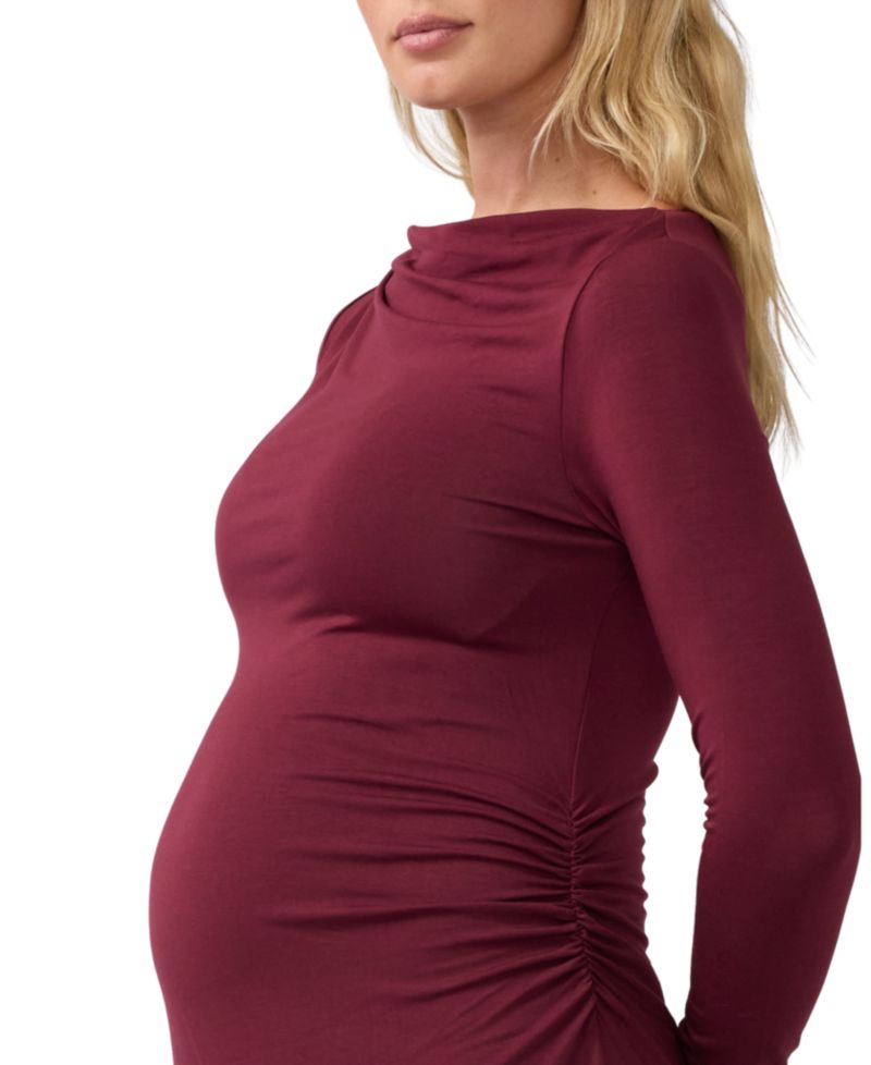 Maternity Ruched Mock Neck Midi Dress
