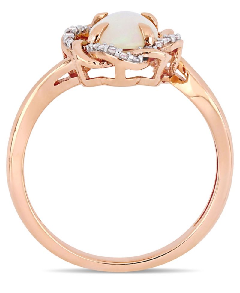 Blue Opal (3/4 ct.t.w.) and Diamond (1/10 ct.t.w.) Interlaced Halo Ring 10k Rose Gold