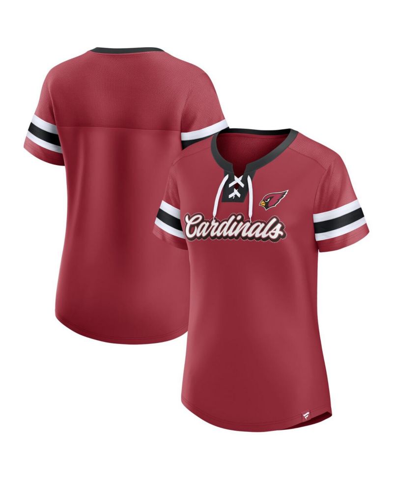 Women's Cardinal Arizona Cardinals Iconic Bling Athena Lace-Up V-Neck T-Shirt