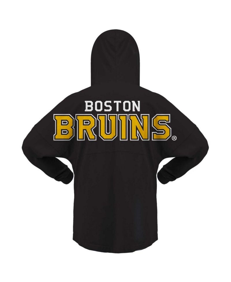Women's Black Boston Bruins Jersey Lace-Up V-Neck Long Sleeve Hoodie T-shirt