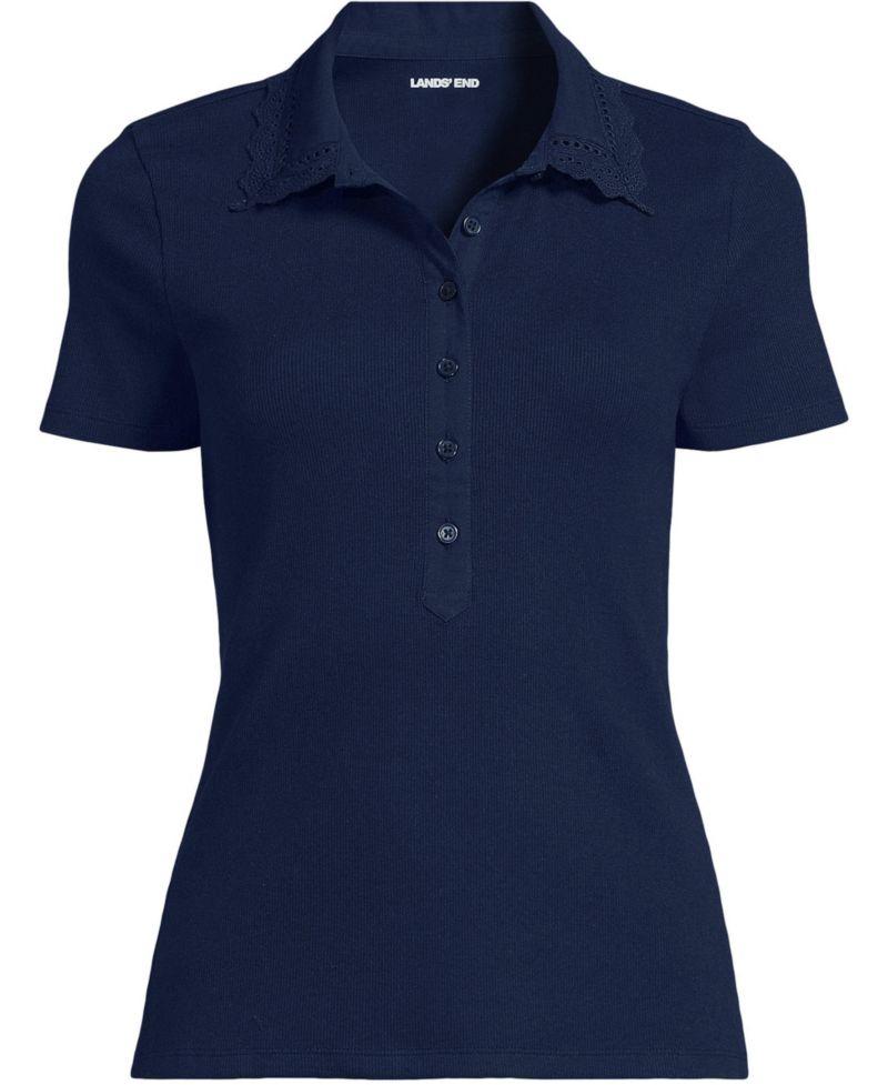Plus Size Short Sleeve Micro Rib Woven Collar Polo