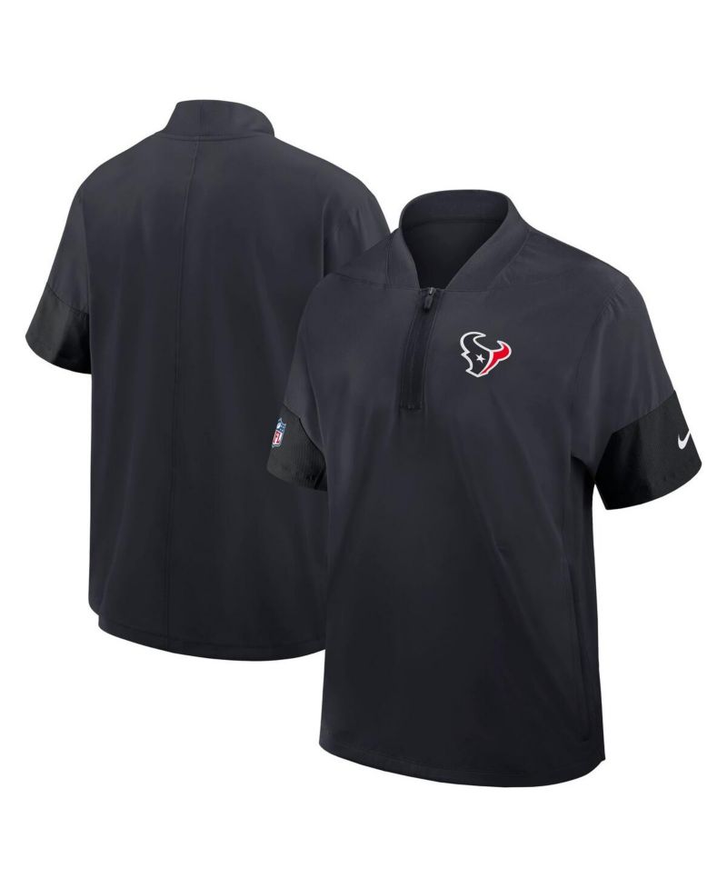 Men's Navy Houston Texans Sideline Short Sleeve Quarter-Zip Performance Coach Jacket