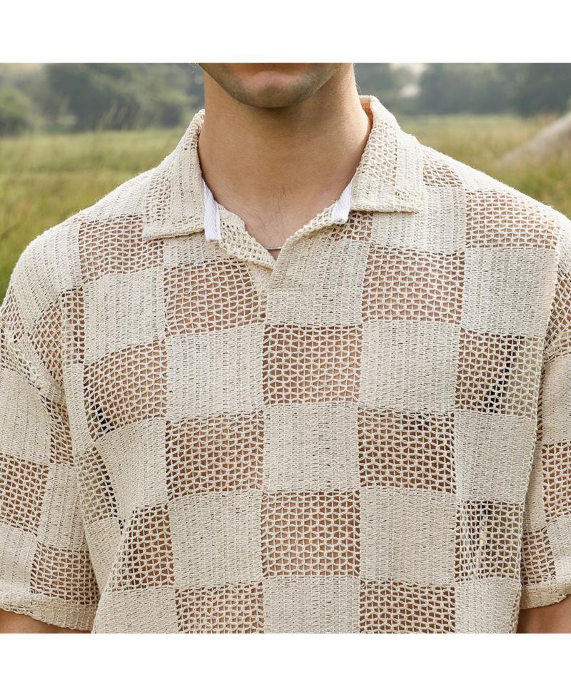 Men's Off-White Grid Oversized Polo T-Shirt