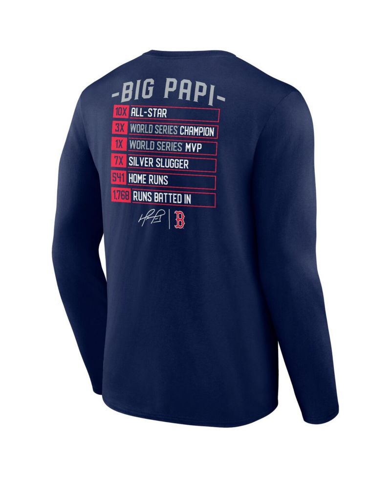 Men's David Ortiz Navy Boston Red Sox Stats Resume Long Sleeve T-shirt