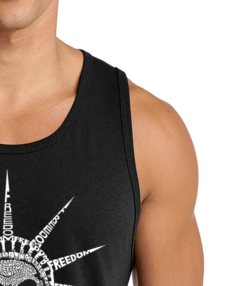 Men's Skull Statue Liberty Crown Spikes Word Art Graphic Tank Top