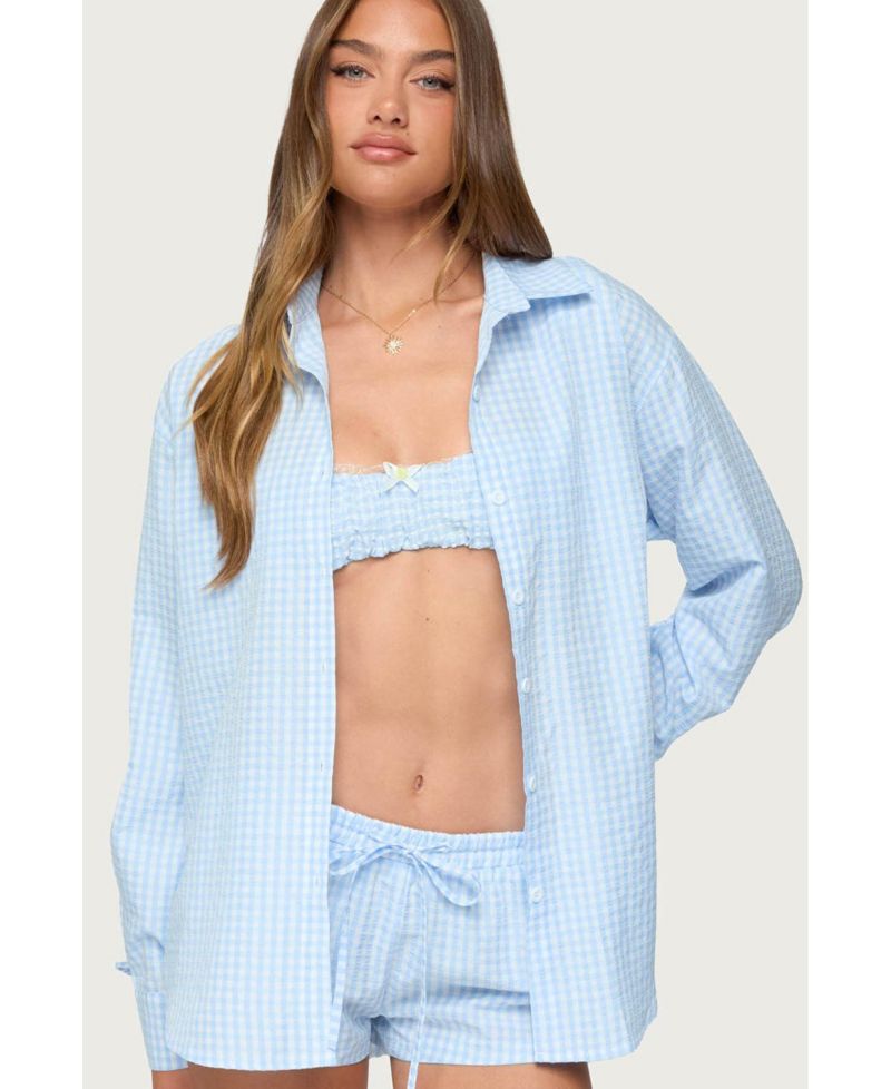 Women's Yaffa Oversized Gingham Button Up Shirt