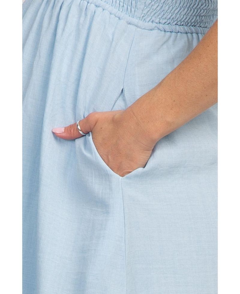Women's Light Blue Strap Tie Smocked Dress