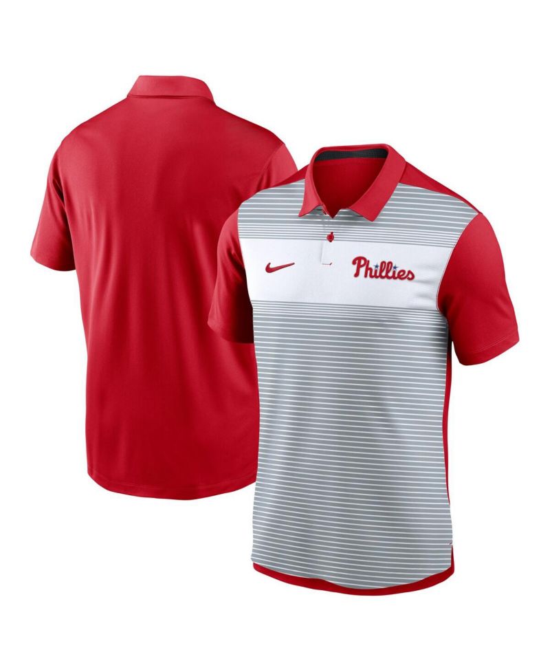 Men's White/Red Philadelphia Phillies Vapor Striped Performance Polo Shirt