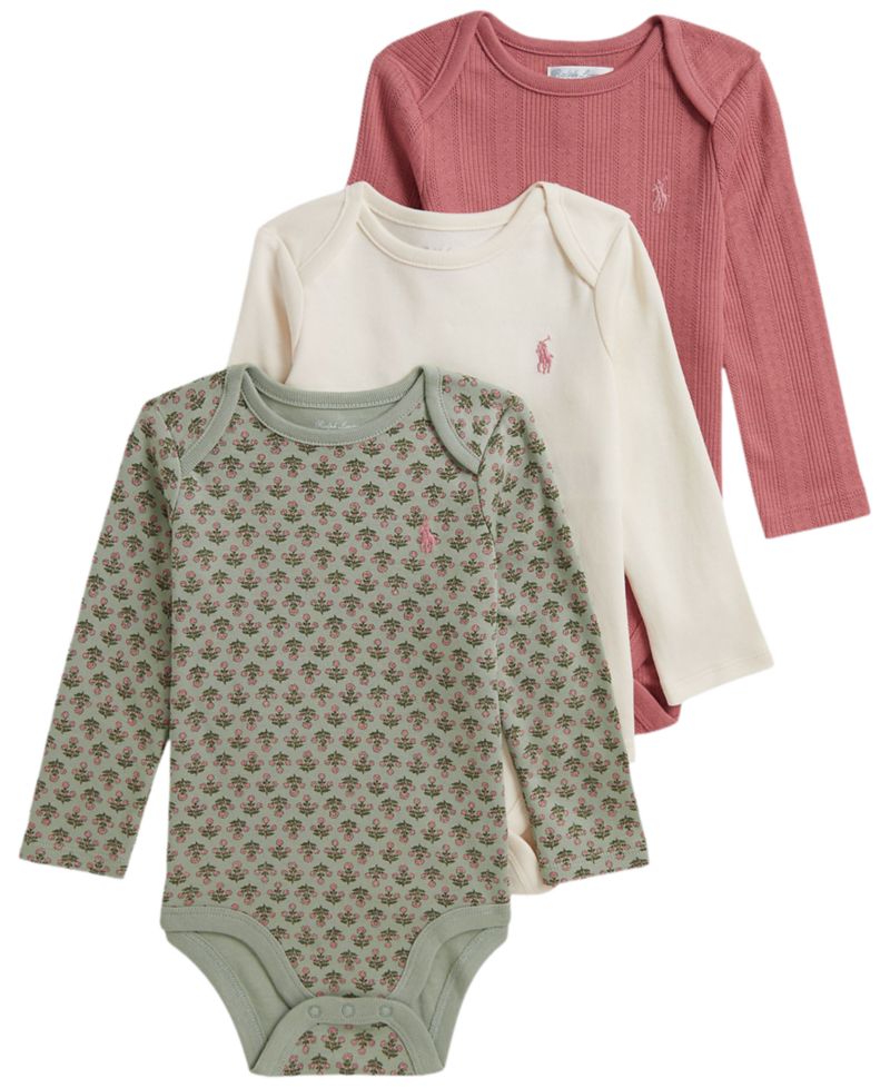 Baby Girls' Long-Sleeve Bodysuit, 3-Pack