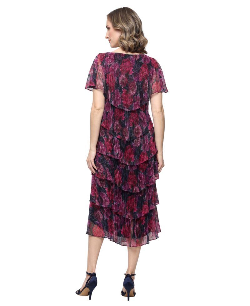 Women's Crew Neck Printed Tiered Dress