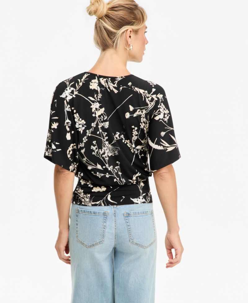 Women's Floral V-Neck Short-Sleeve Blouse