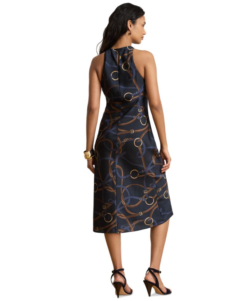 Petite Belting Print Sleeveless Crewneck Dress