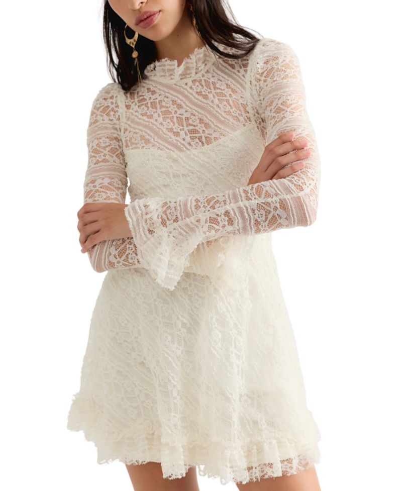 Women's Woodland Whispers Long-Sleeve Lace A-Line Mini Dress