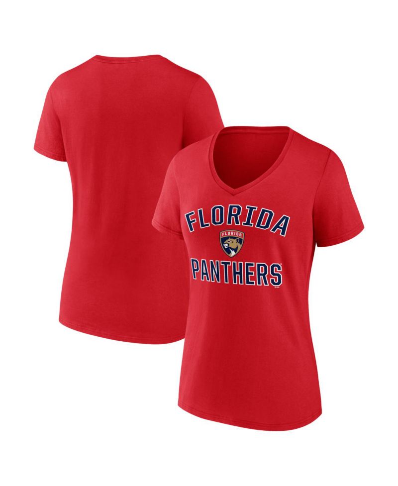 Women's Red Florida Panthers Arch Victory V-Neck T-Shirt
