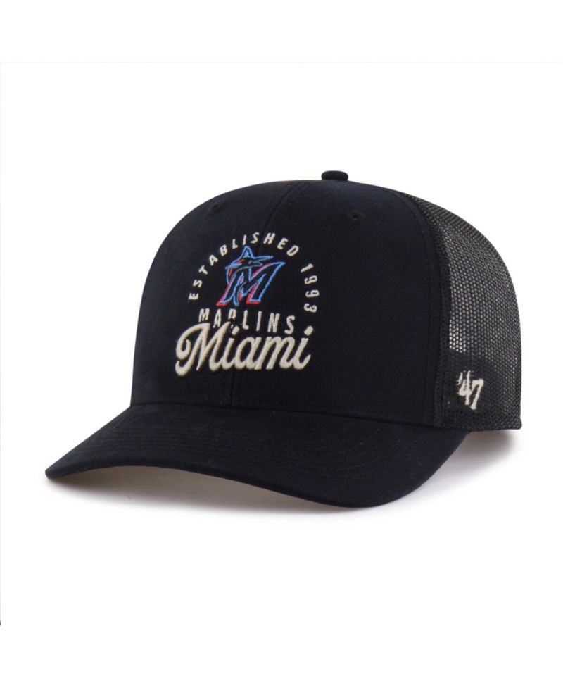 Men's Black Miami Marlins Pitstop Trucker Adjustable Hat