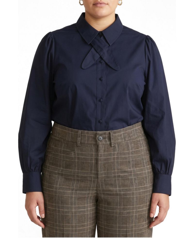Women's Plus Size Janet Tie-Neck Cotton Poplin Shirt