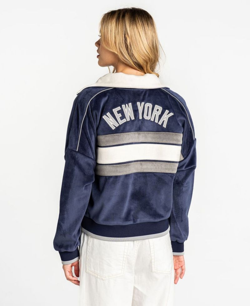 Women's Navy New York Yankees Velvet Cord Full-Zip Jacket