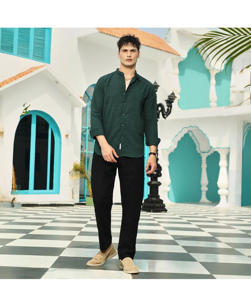 Men's Emerald Green Pinstriped-Tactile Shirt