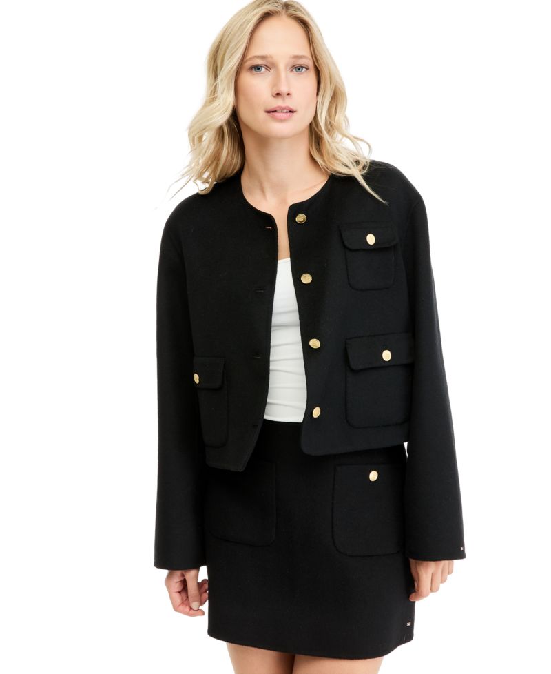 Women's Wool-Blend Cropped Jacket with Faux Fur