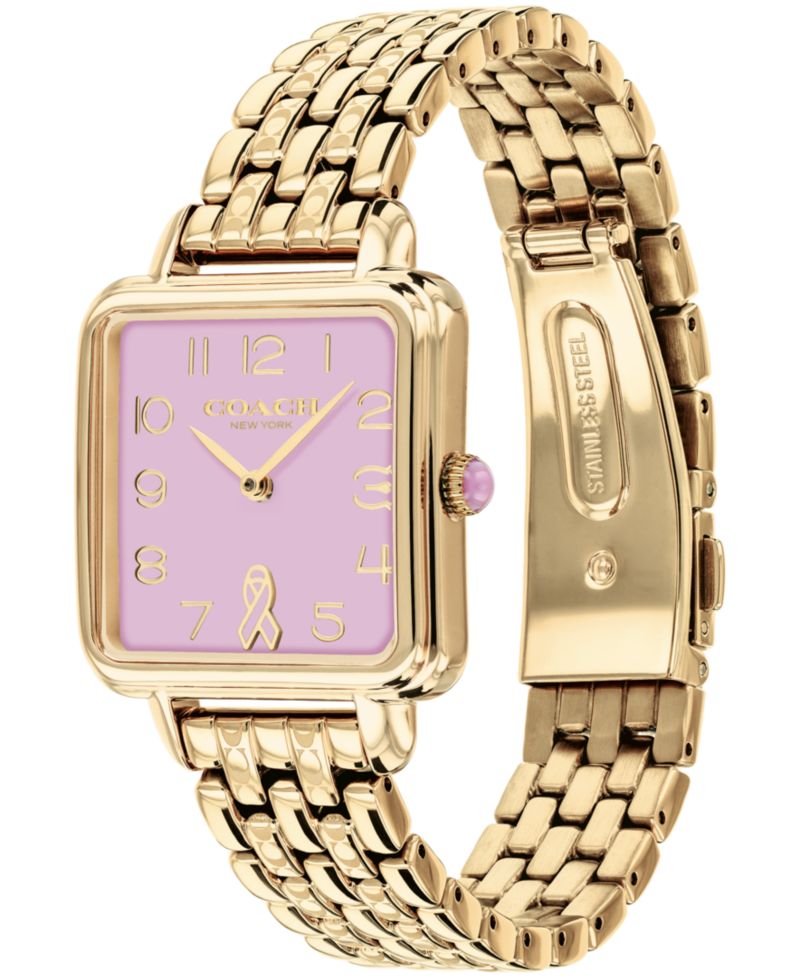 Women's Breast Cancer Awareness Cass Gold-Tone Stainless Steel Bracelet Watch 28mm