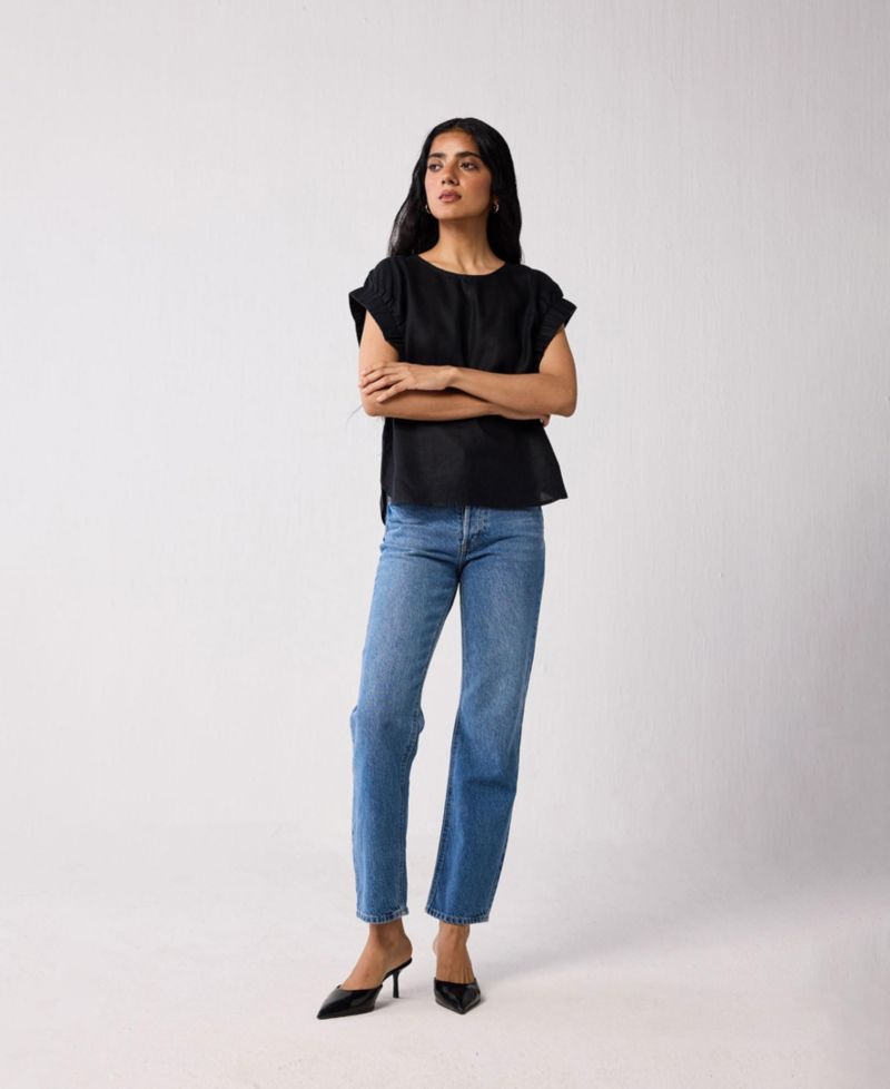 Women's Hemp Top with Gathered Sleeve