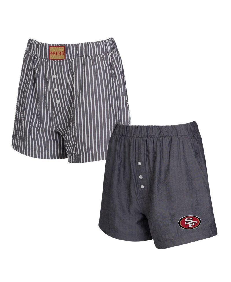 Women's 2-Pack Charcoal San Francisco 49ers Stripes and Solids Boxer Shorts Set