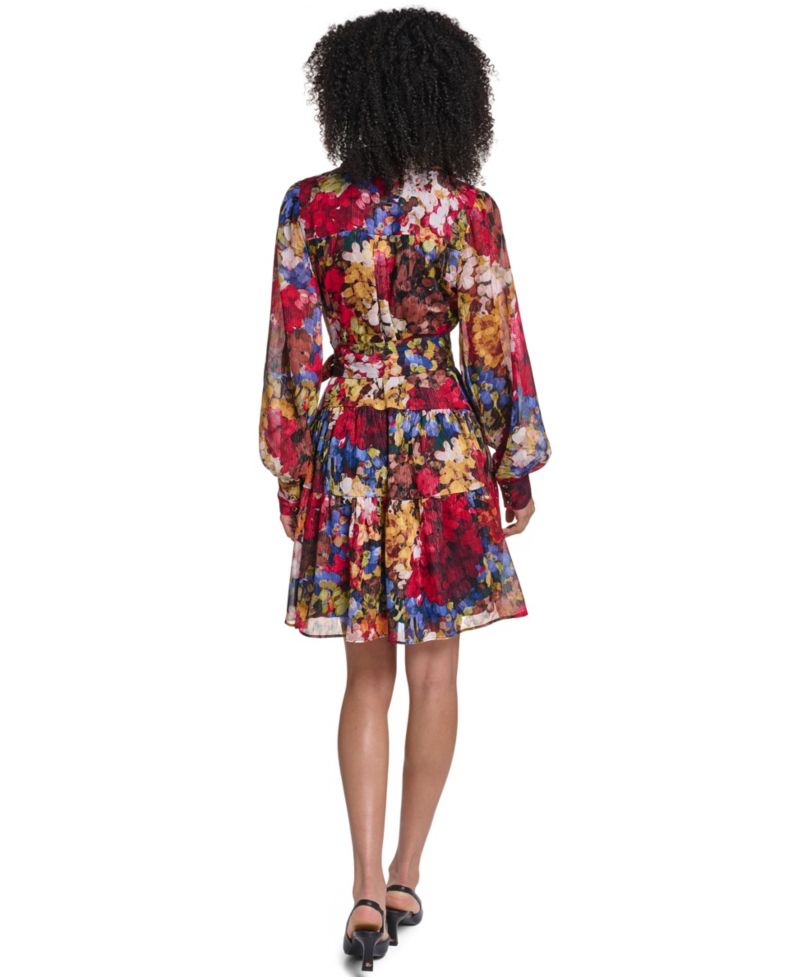 Women's Printed Metallic Chiffon Shirtdress