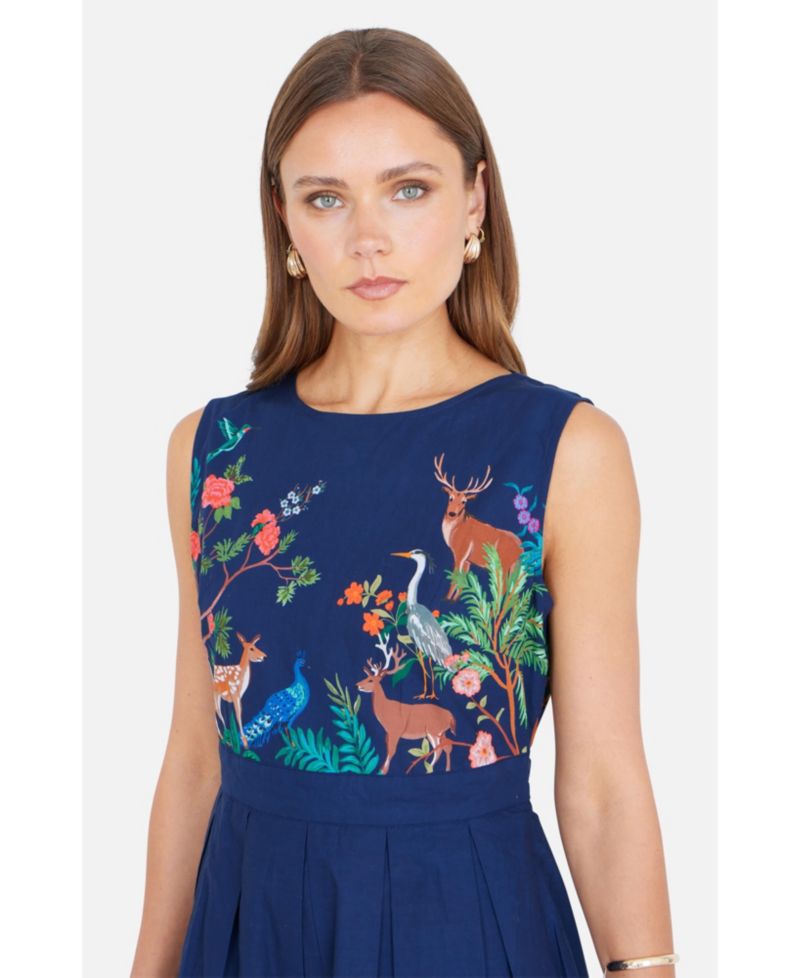 Women's Animal Print Cotton Midi Skater Dress