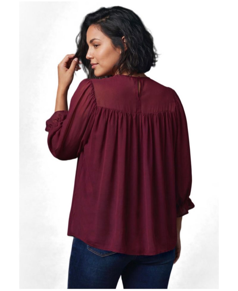 Plus Size Gathered Sheer Relaxed-Fit Blouse