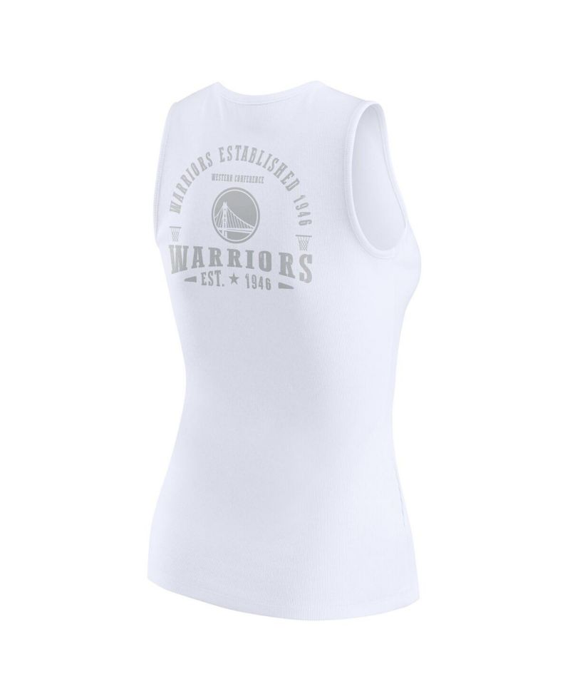 Women's White Golden State Warriors Rib-Knit Henley Tank Top