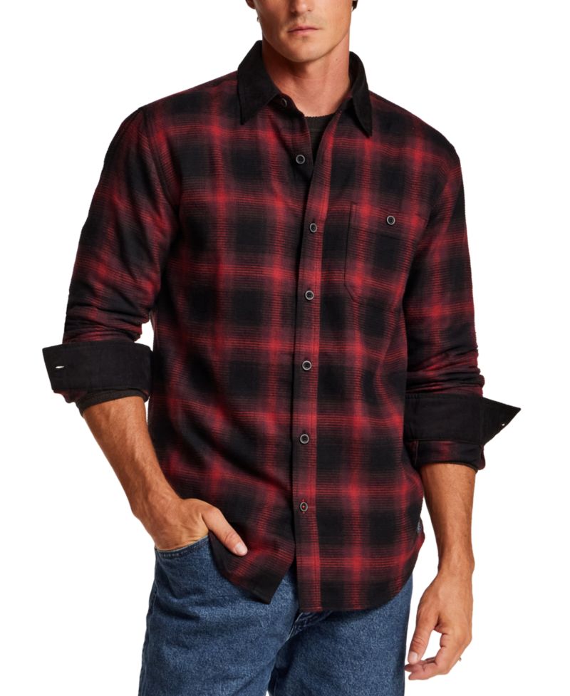 Men's Waffle Flannel Corduroy Collar Shirt