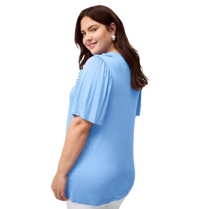 Women's Ruffle Neckline Flutter Sleeve Tunic
