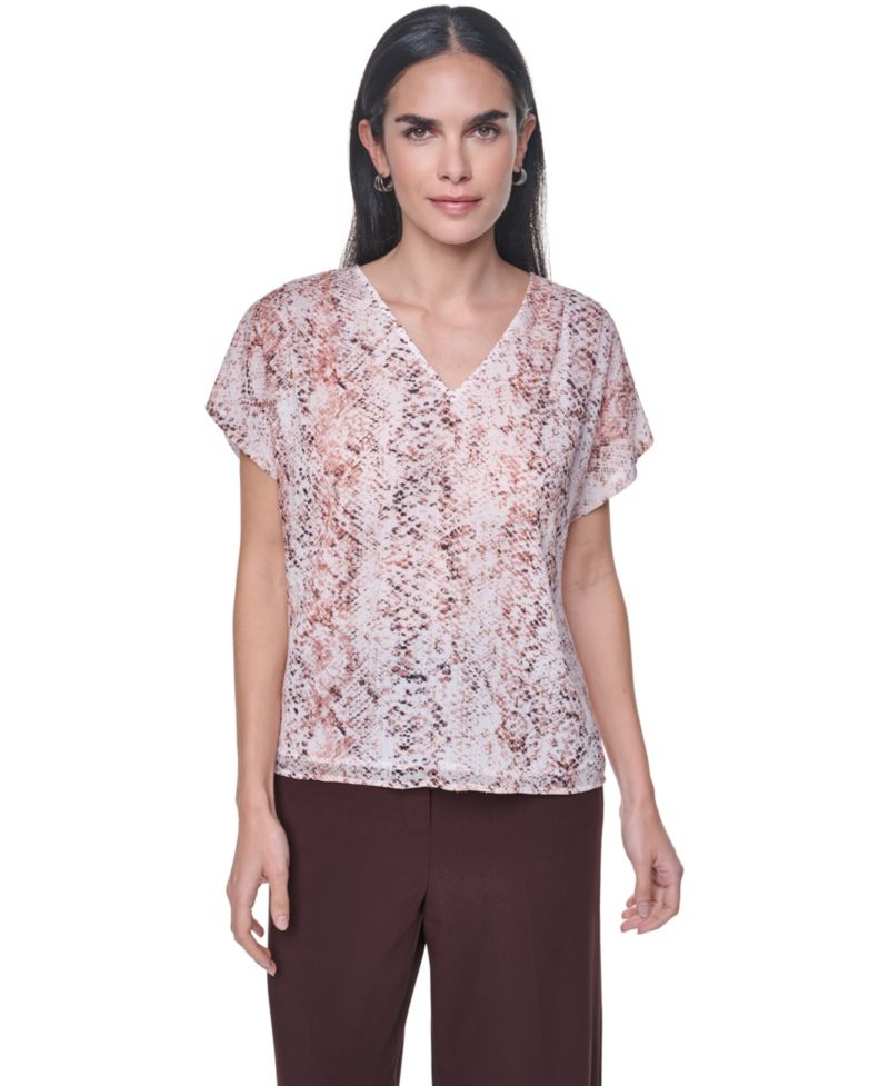Petite Short-Sleeve V-Neck Blouse