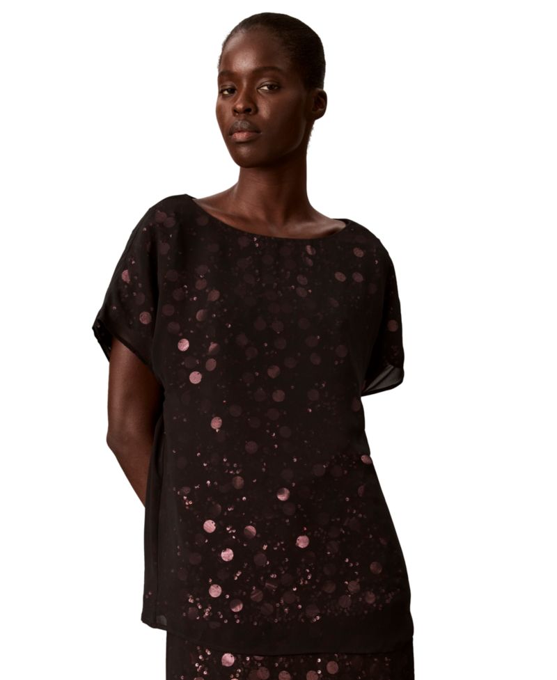 Women's Sequin Sheer Boat-Neck Blouse