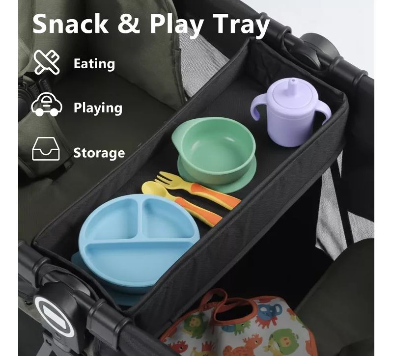 Baby All-Terrain Wagon Stroller for Two with Canopy, Snack Tray and Shock-Absorbing Wheels