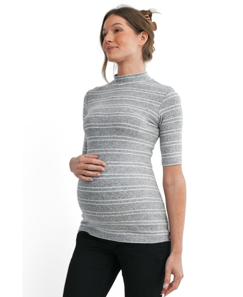 Maternity Mock-Neck Striped Fitted Top