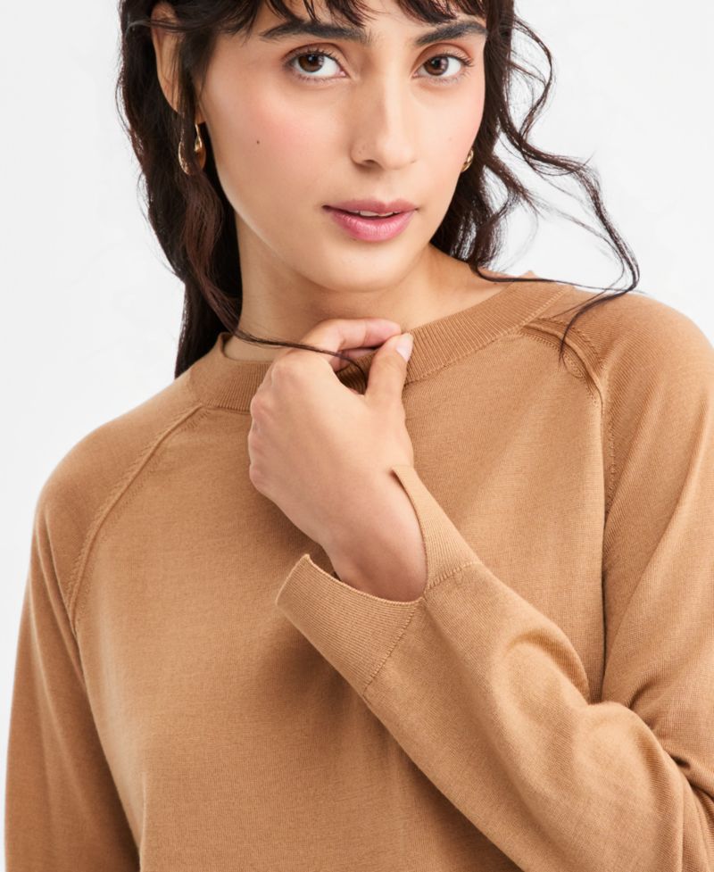 Women's Crewneck Raglan-Sleeve Wool Sweater