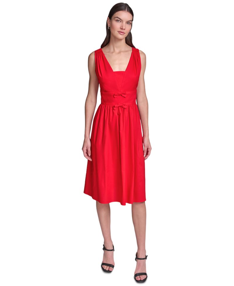 Women's Double Bow Fit & Flare Midi Dress