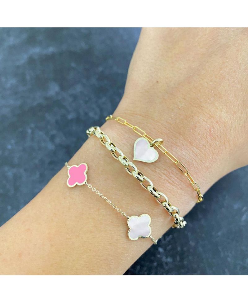 Small Pink Mixed Clover Bracelet 14K Gold