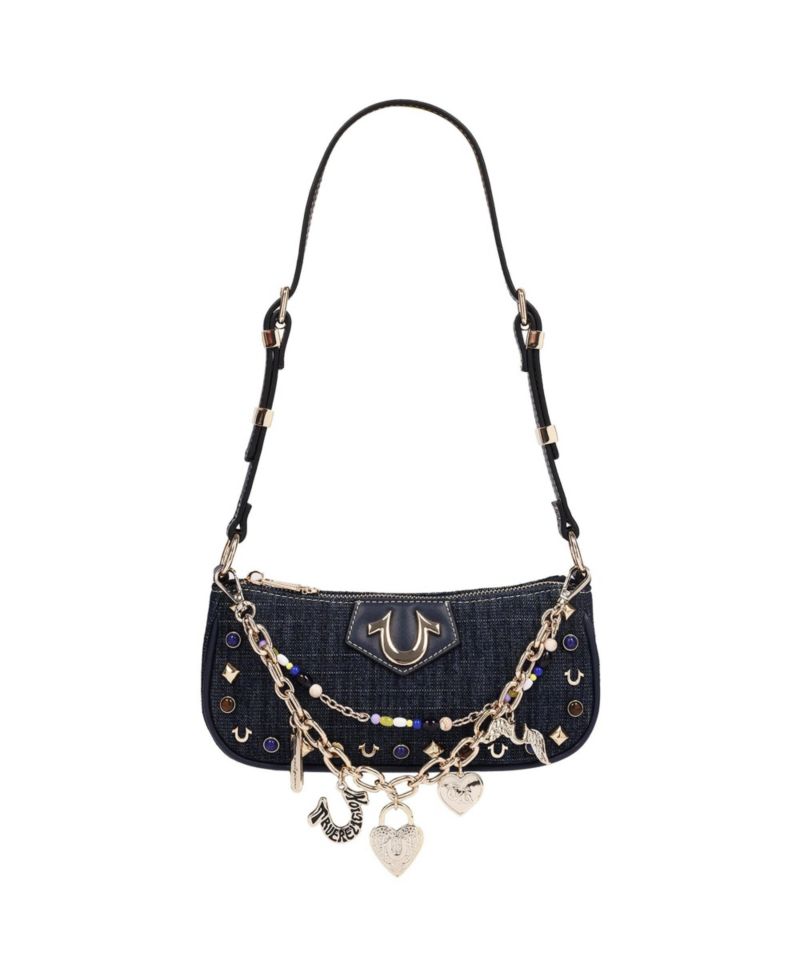 Chain and Studs Denim Shoulder Bag