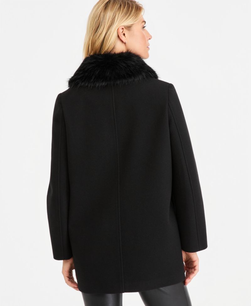 Women's Faux-Fur-Collar Car Coat, Created for Macy's