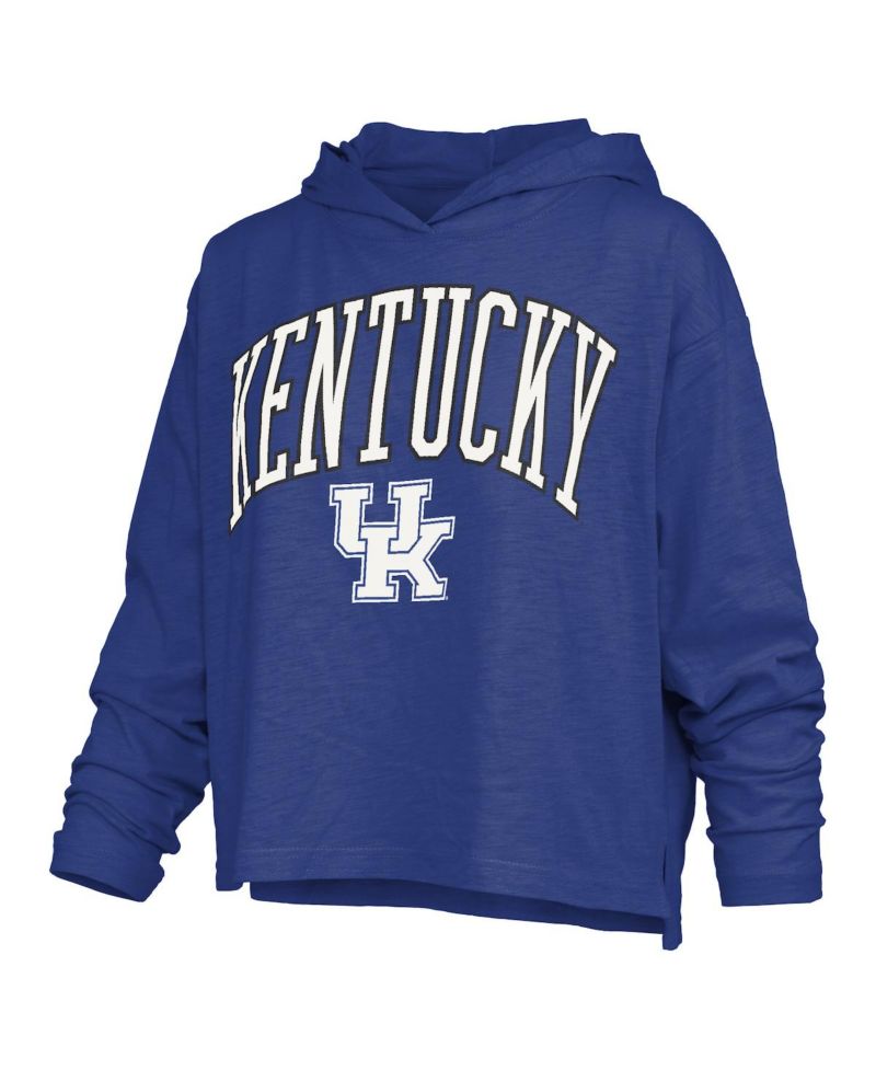 Women's Royal Kentucky Wildcats Nelson Arch Over Logo Long Sleeve Hooded Slub T-Shirt
